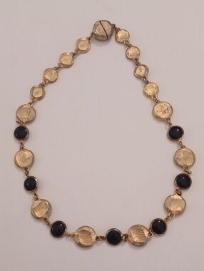 Gold-Tone Necklace with Black Cabochon Accents and Magnetic Clasp